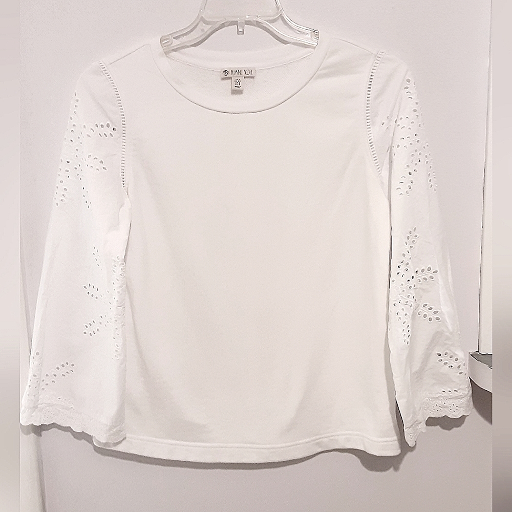 Eliane Rose White cotton Top with long Eyelet sleeves